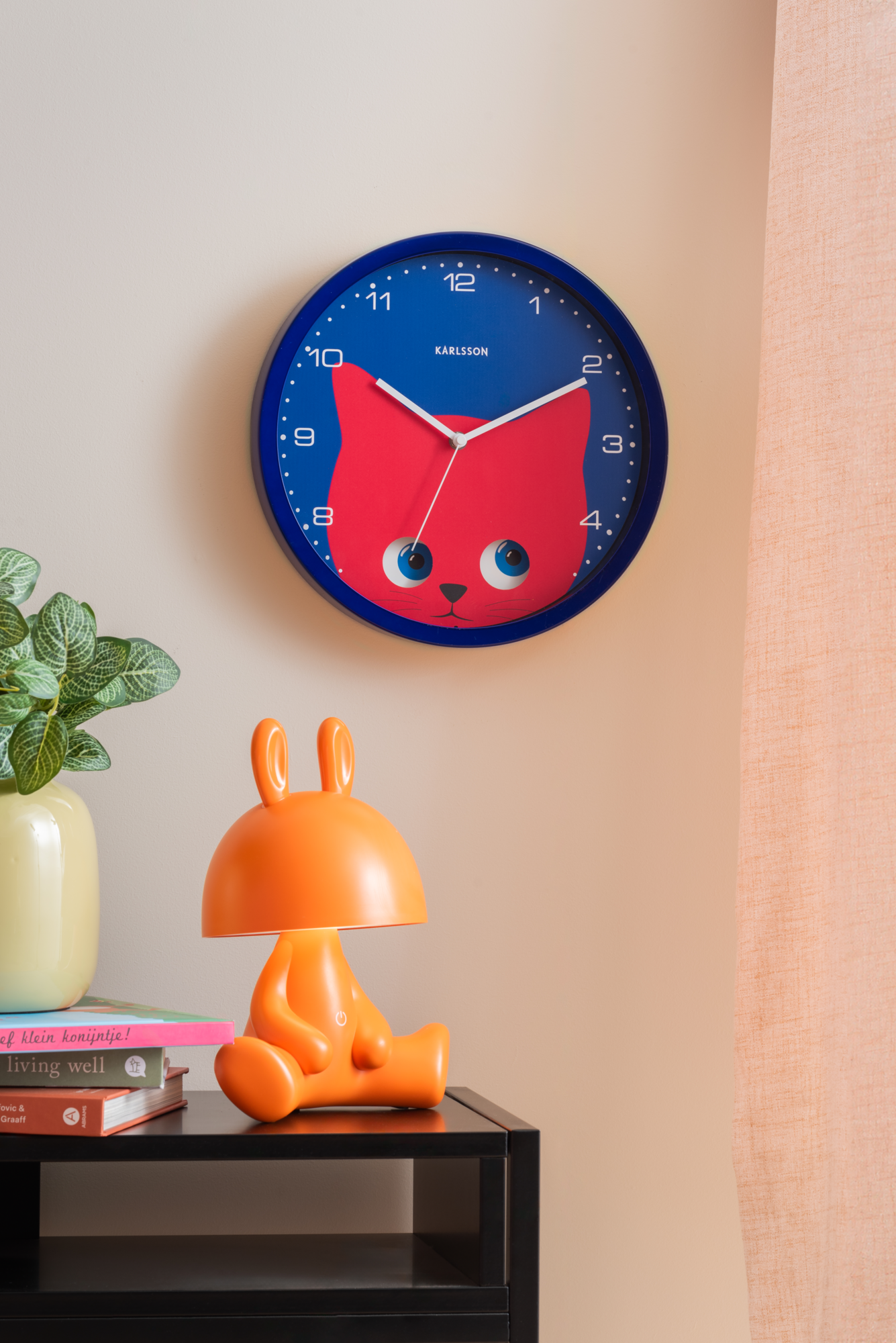 Wall clock Peekaboo Bunny dark green