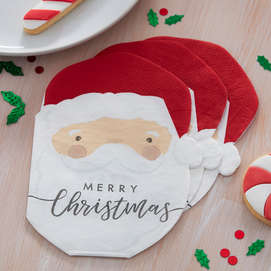 Serviettes en papier de noël en forme de père noël 16 x 12 cm (x16)