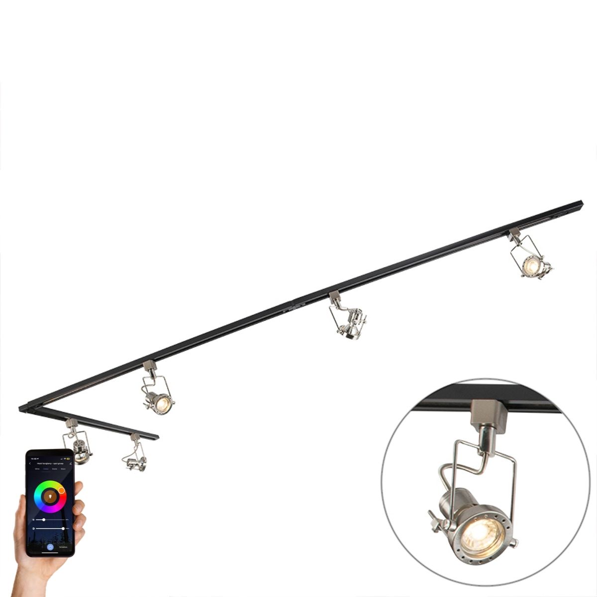 Smart 1-fase rail zwart met staal incl. 5 WiFi GU10 - Iconic Suplux