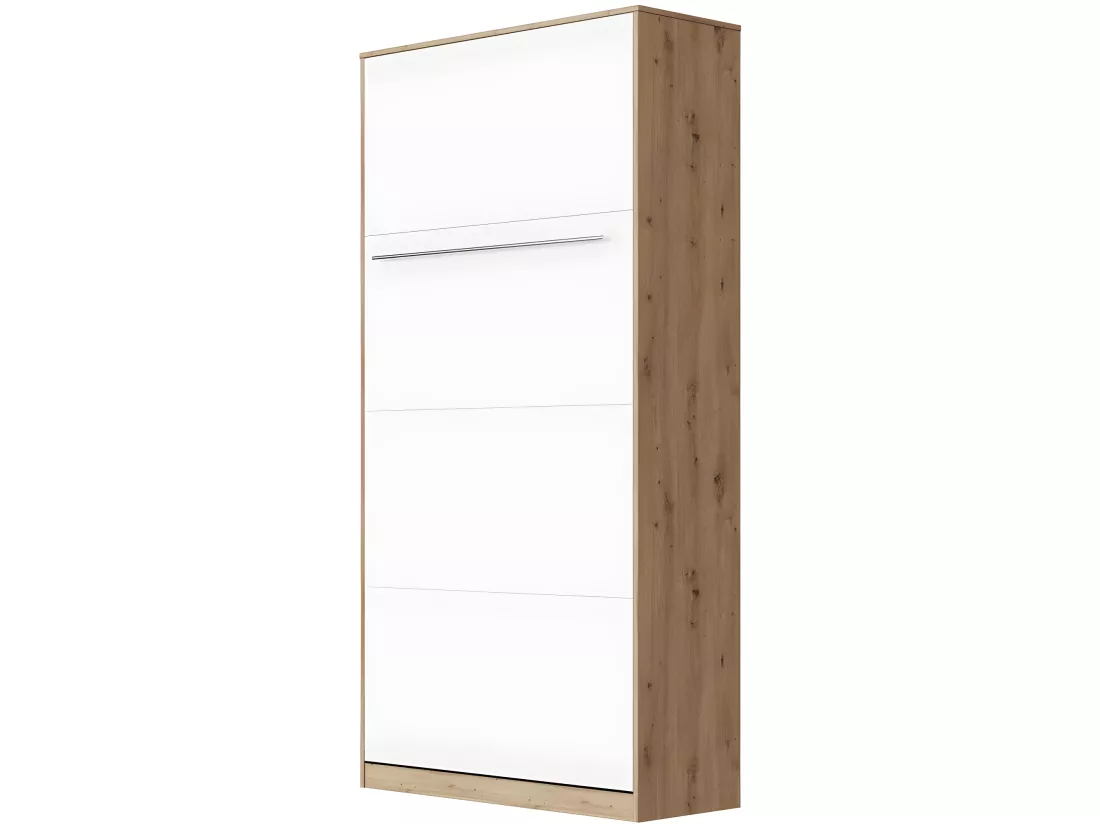 Lit escamotable +2 Placards Vertical 90x200+(50x2)cm Lit Rabattable Lit Mural Standard Chêne Sauvage/blanc