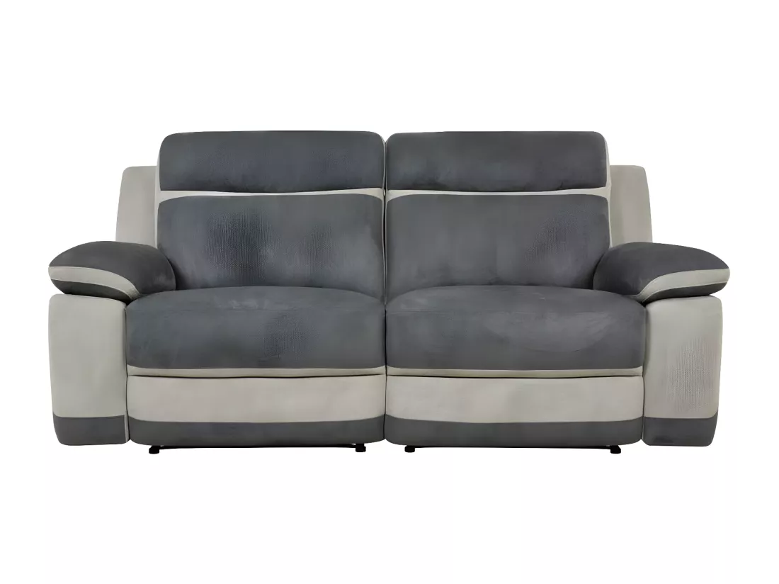Canapé 3 places et un fauteuil relax en microfibre anthracite et bandes gris clair TALCA