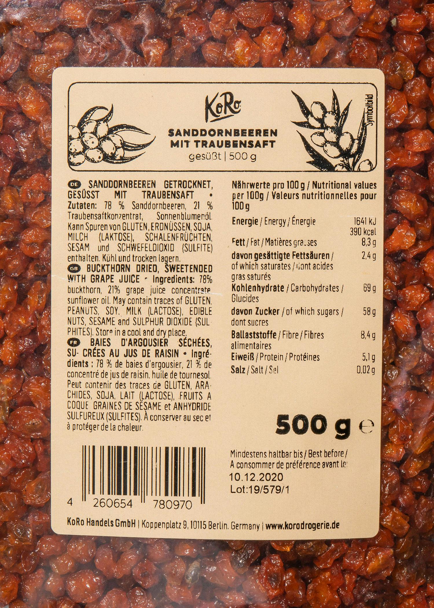 Sanddornbeeren mit Traubensaft 500 g