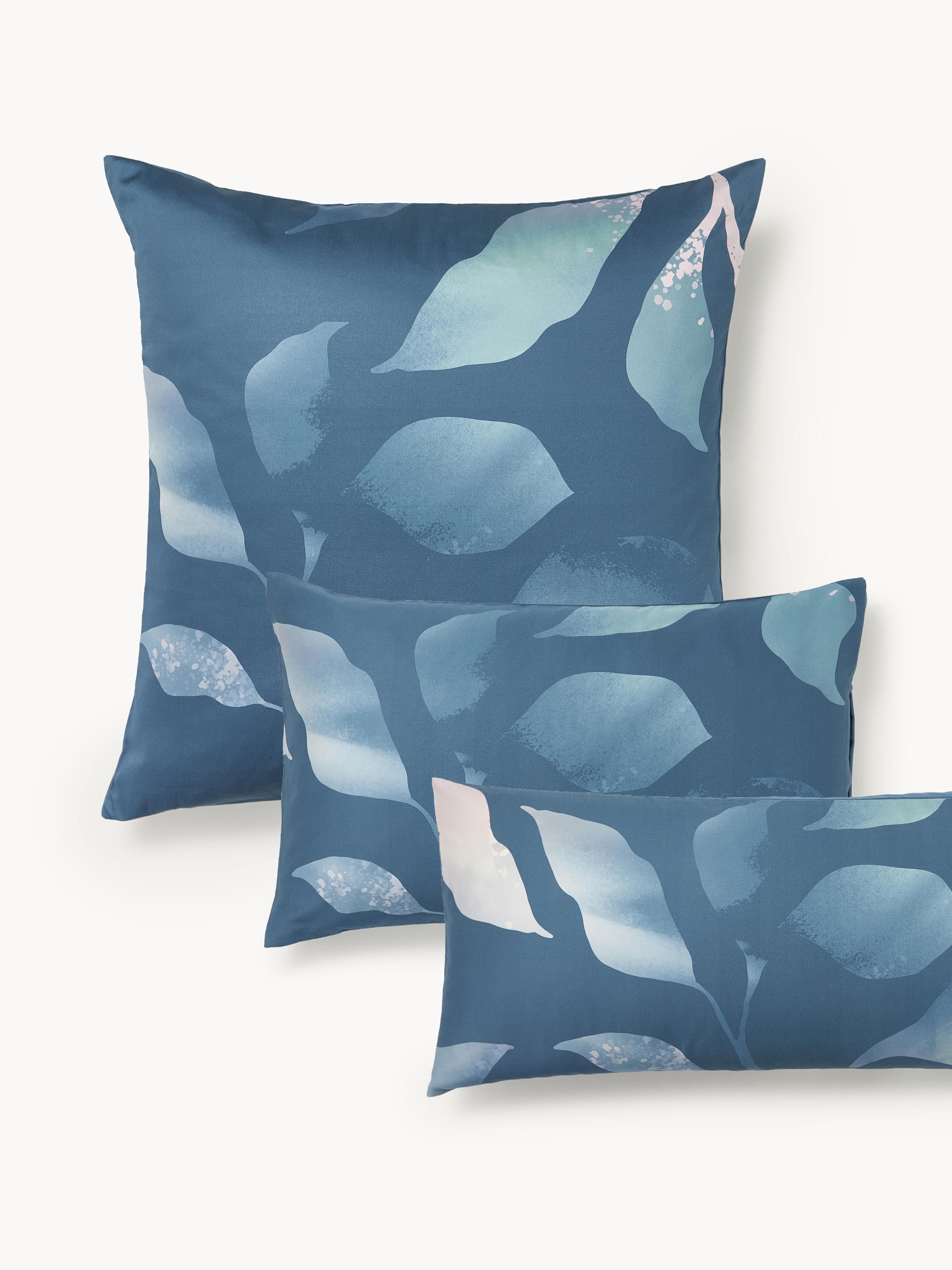 Katoensatijnen kussenhoes Marino met bloemenprint