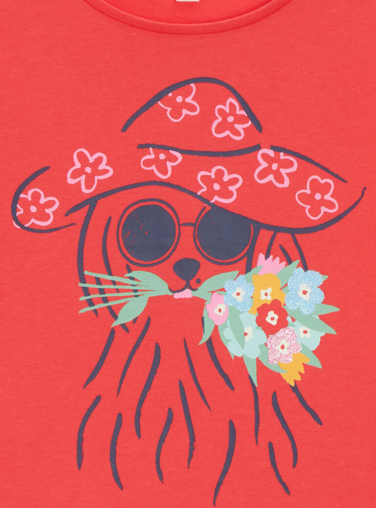 T-shirt animation chien avec fleurs pour fille