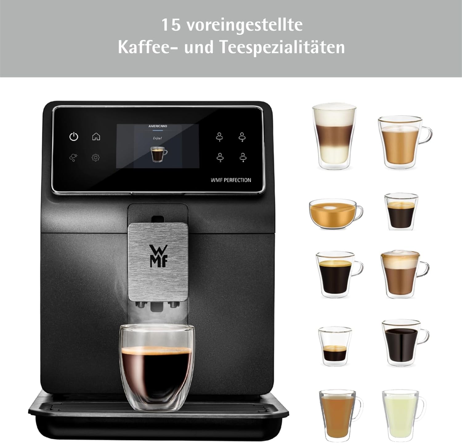 WMF Perfection 740L Kaffeevollautomat mit Milchsystem,15 Getränkespezialitäten, Double Thermoblock, Edelstahl-Mahlwerk, Nutzerprofil Speicherung