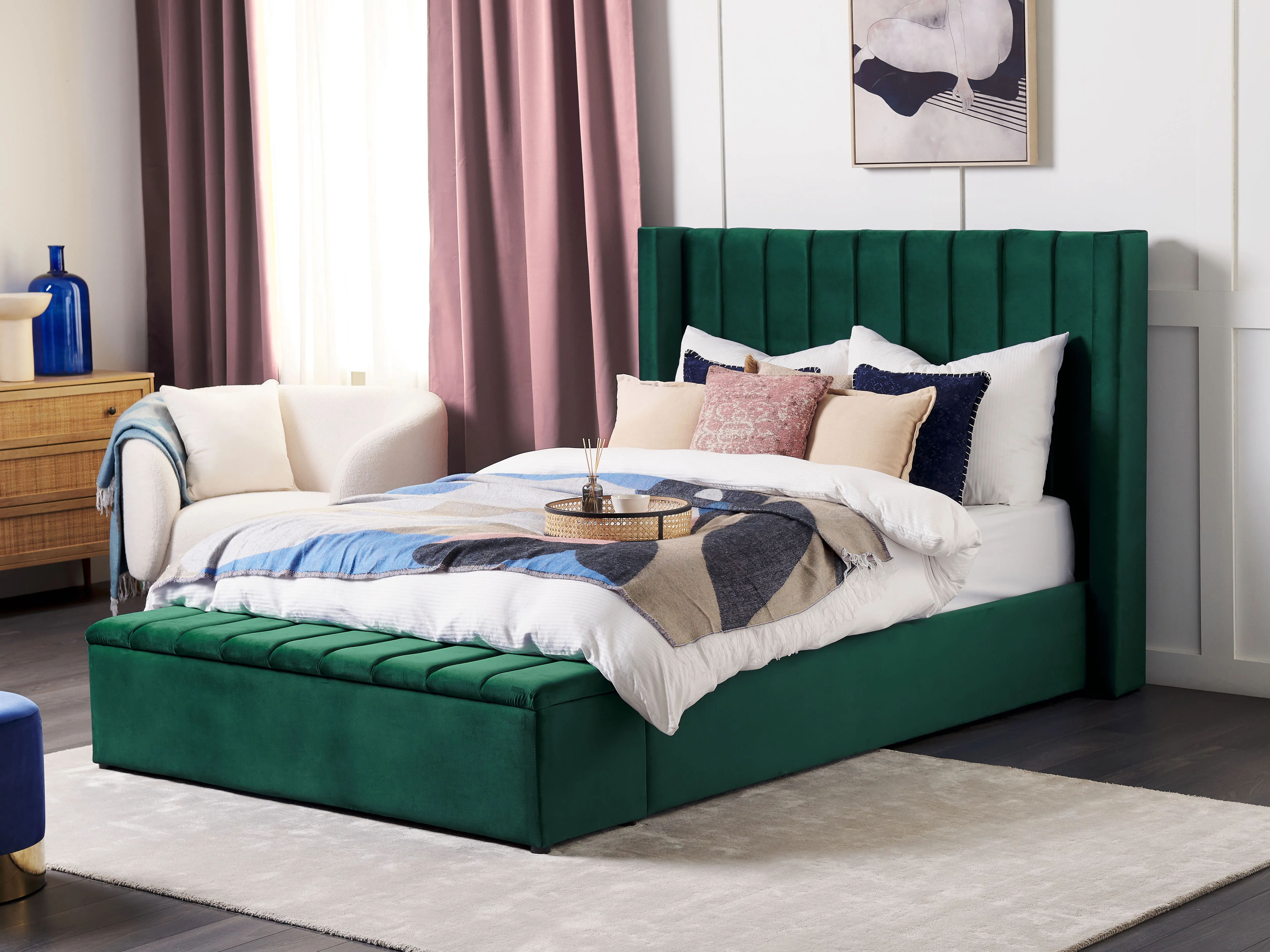 Waterbed met opbergbank Fluweel NOYERS 140 x 200 cm Groen