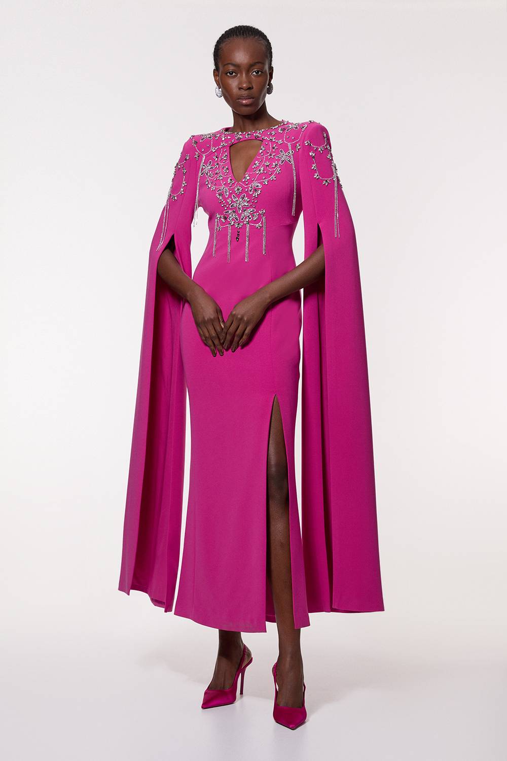 KarenMillen Robe Maxi en Cape Tissée Cady Ornée de Cristaux