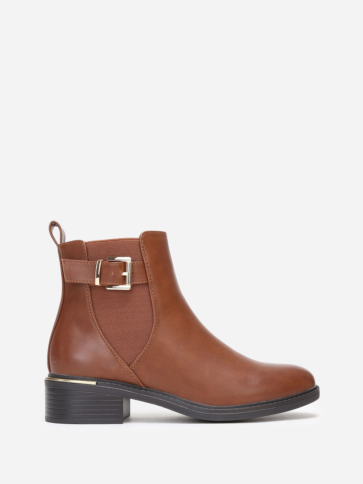Bottines Chelsea à boucle et détails dorés- Marron