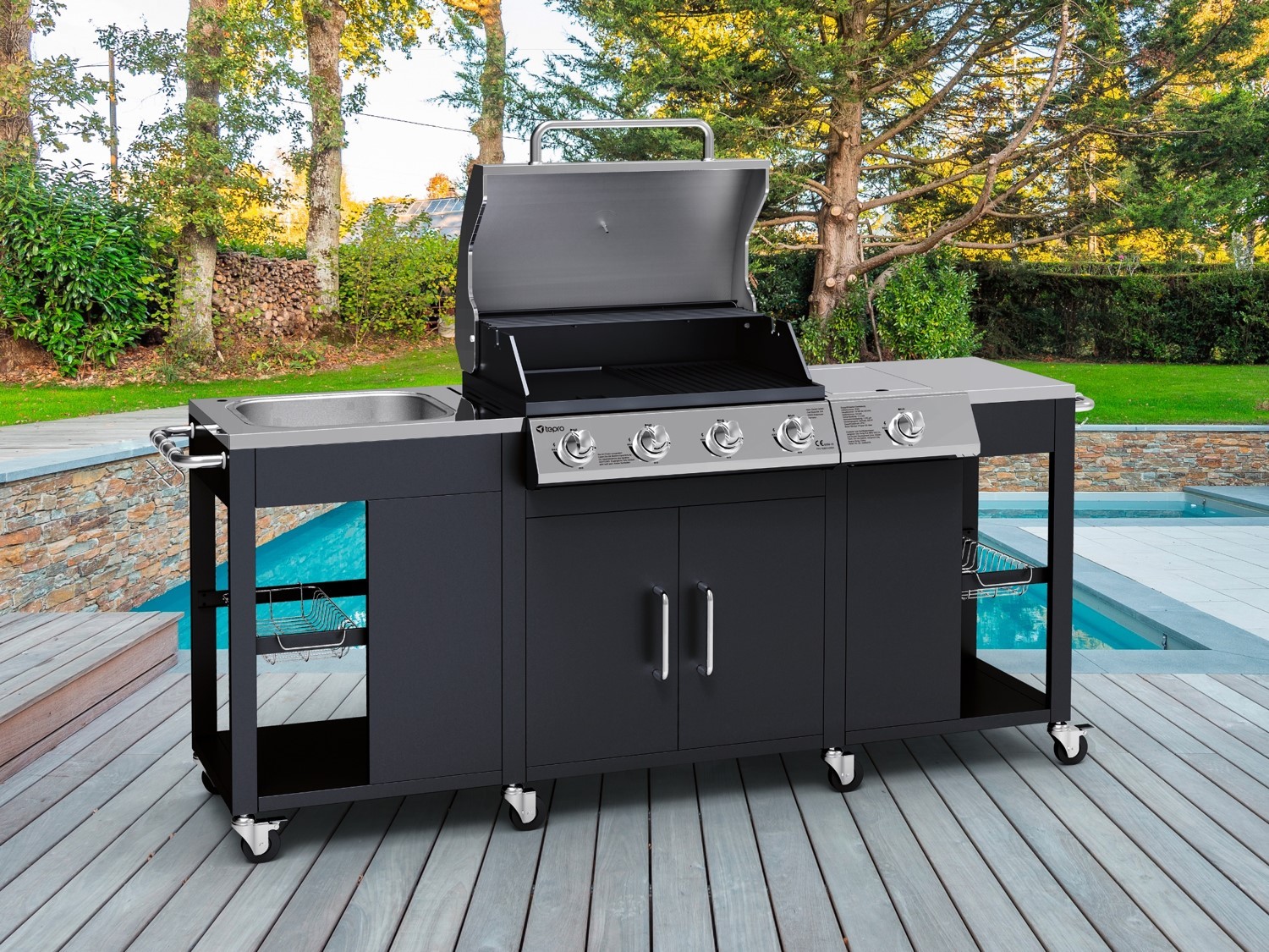 TEPRO Gasgrill Outdoor-Küche PETERSBURG - Edelstahl-schwarz - 3193