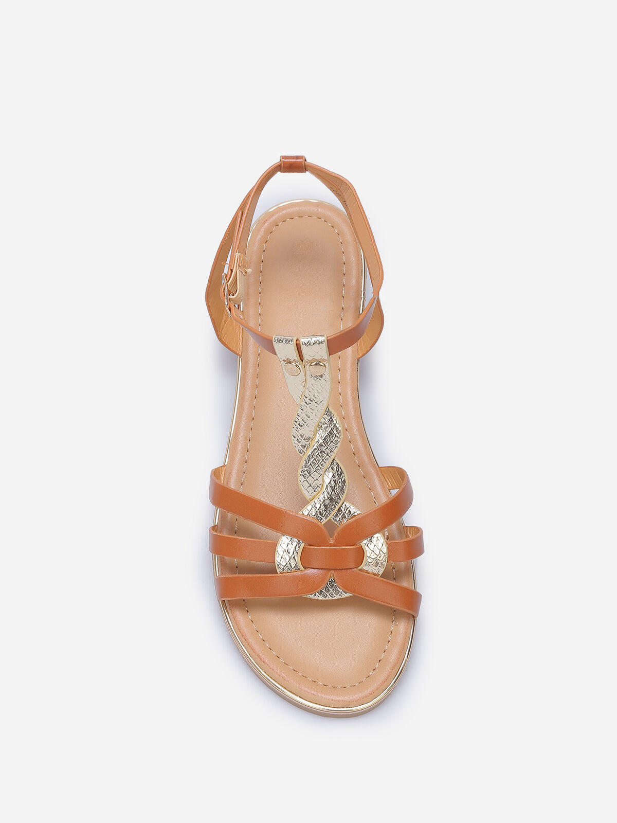 Nu-pieds à brides tressées style écailles- Camel