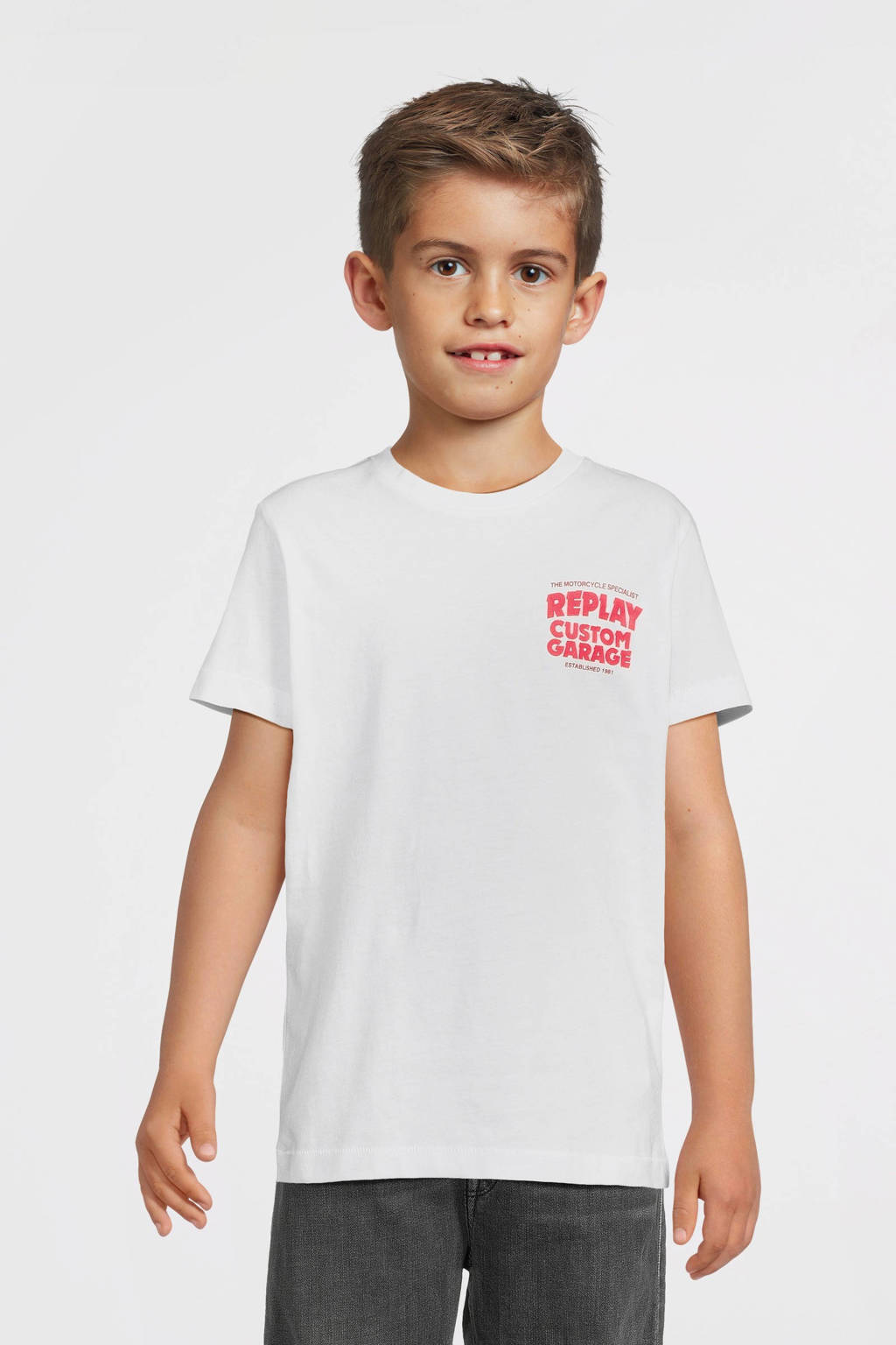 REPLAY T-shirt met tekst wit