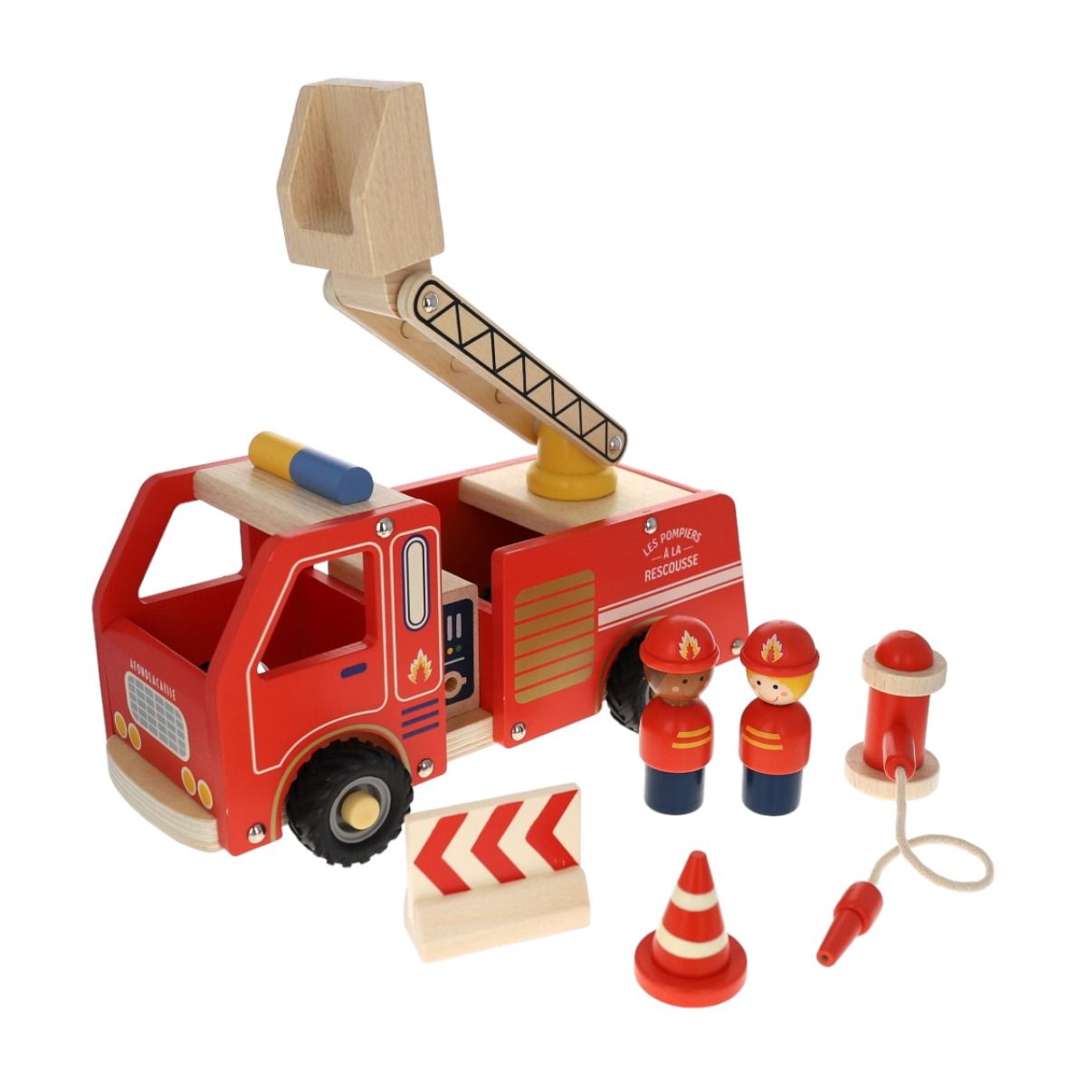 Camion de pompiers en bois rouge Mercredi et Patati