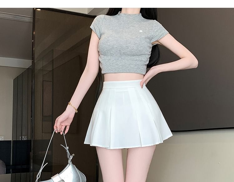 Yako - Hoge taille effen mini geplooide skort
