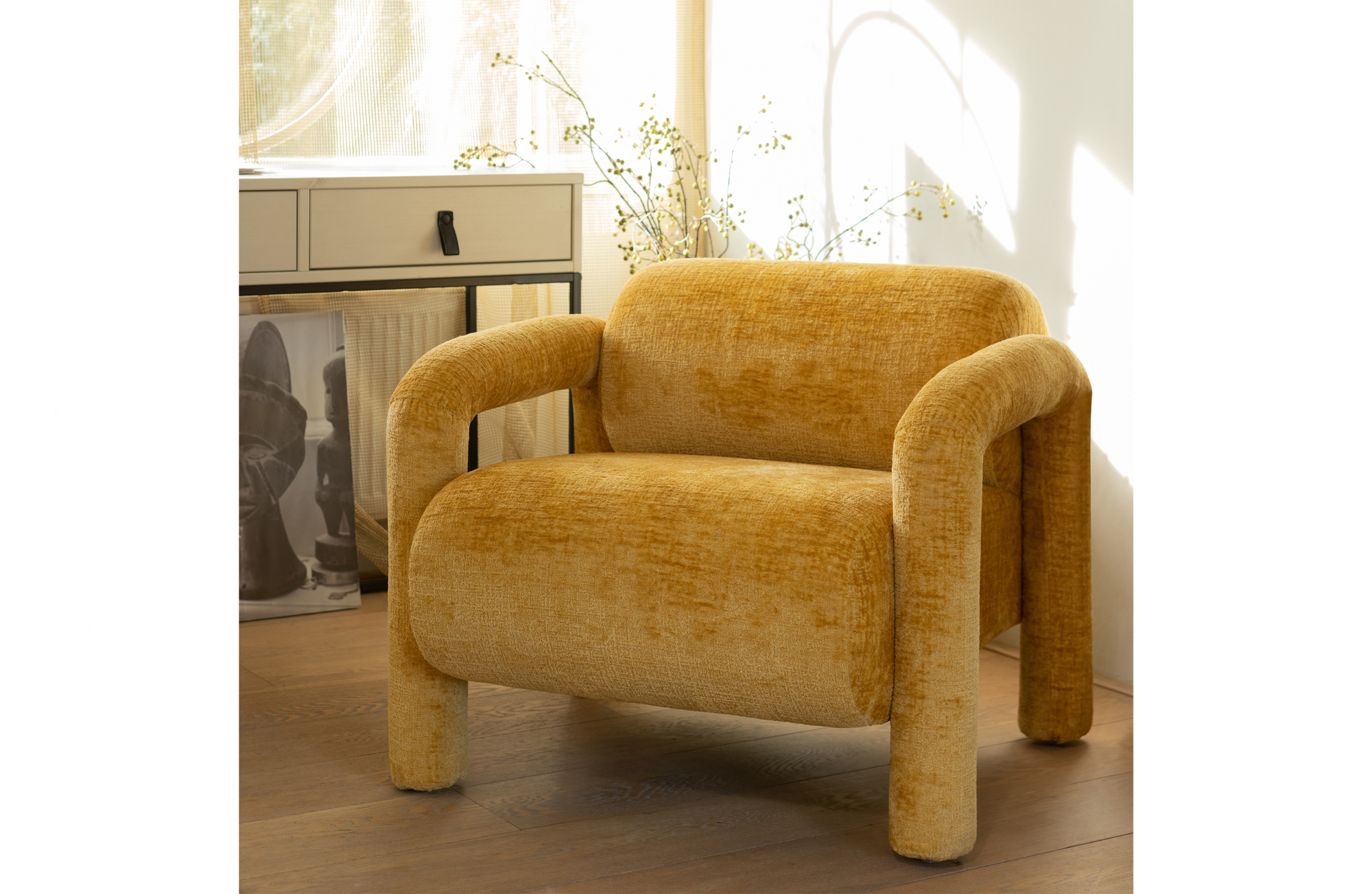 WOOOD Exclusive fauteuil Lenny Fauteuil Lenny in grove textuur Goud/Geel