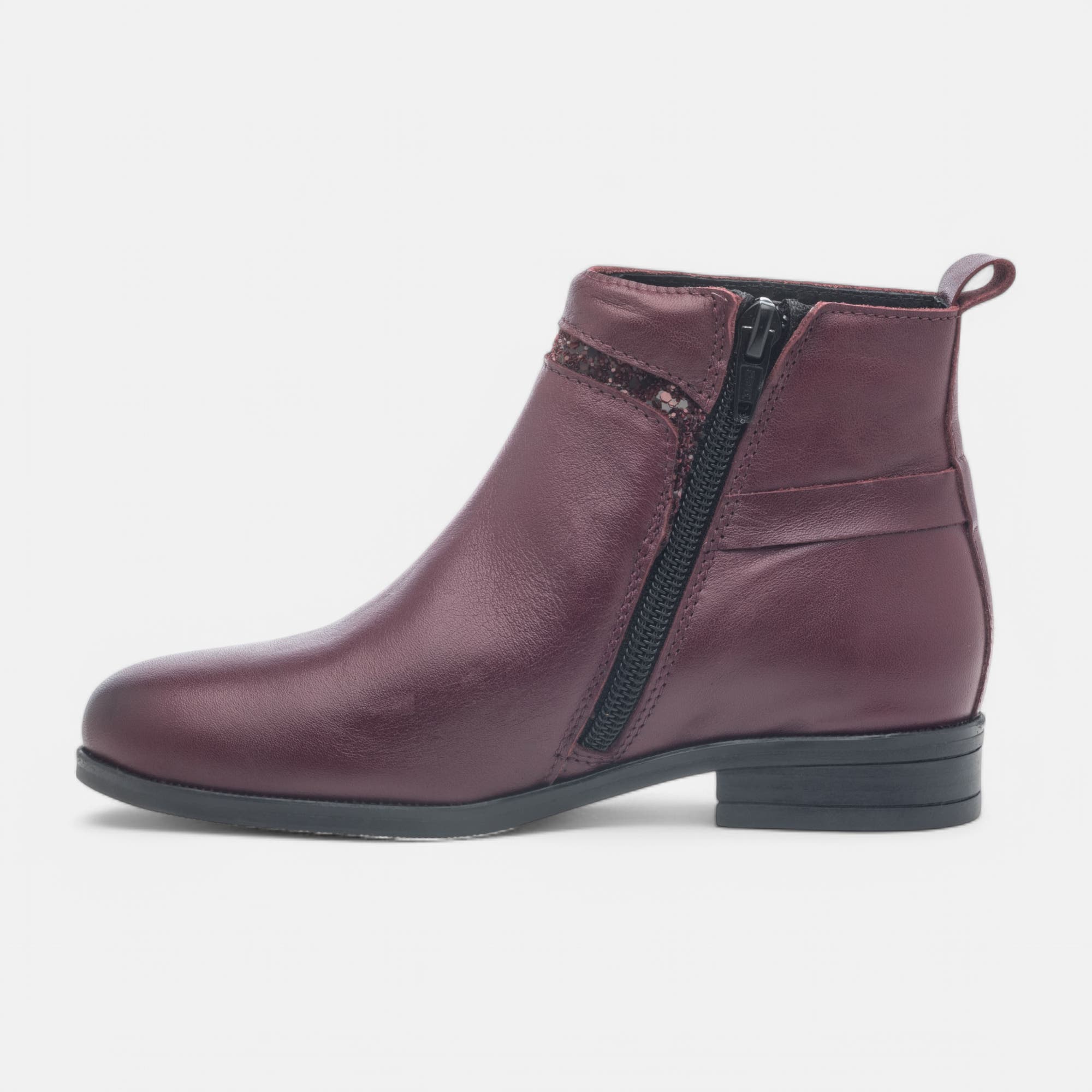 Bottines Fille en cuir bordeaux