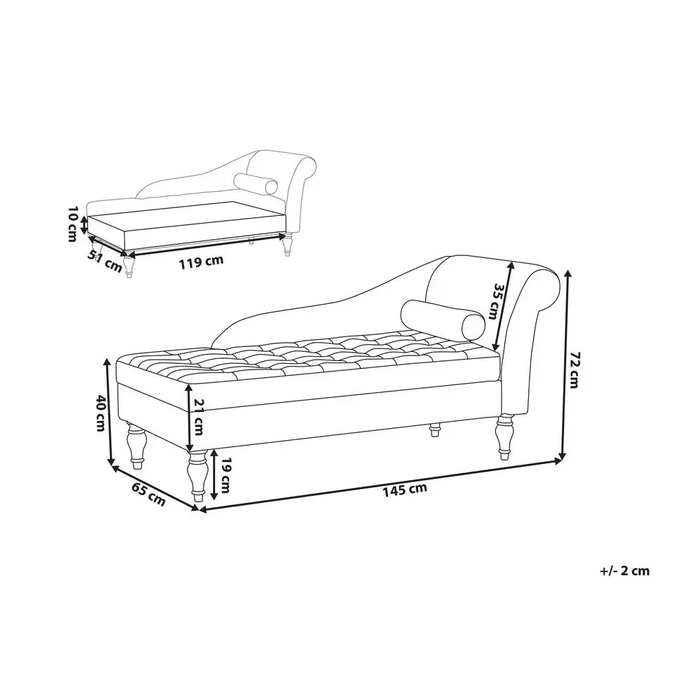 PESSAC - Chaise longue - Grijs - Rechterzijde - Fluweel