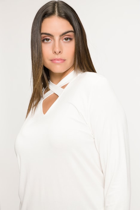 Shirt, Zierbänder, V-Ausschnitt, Langarm