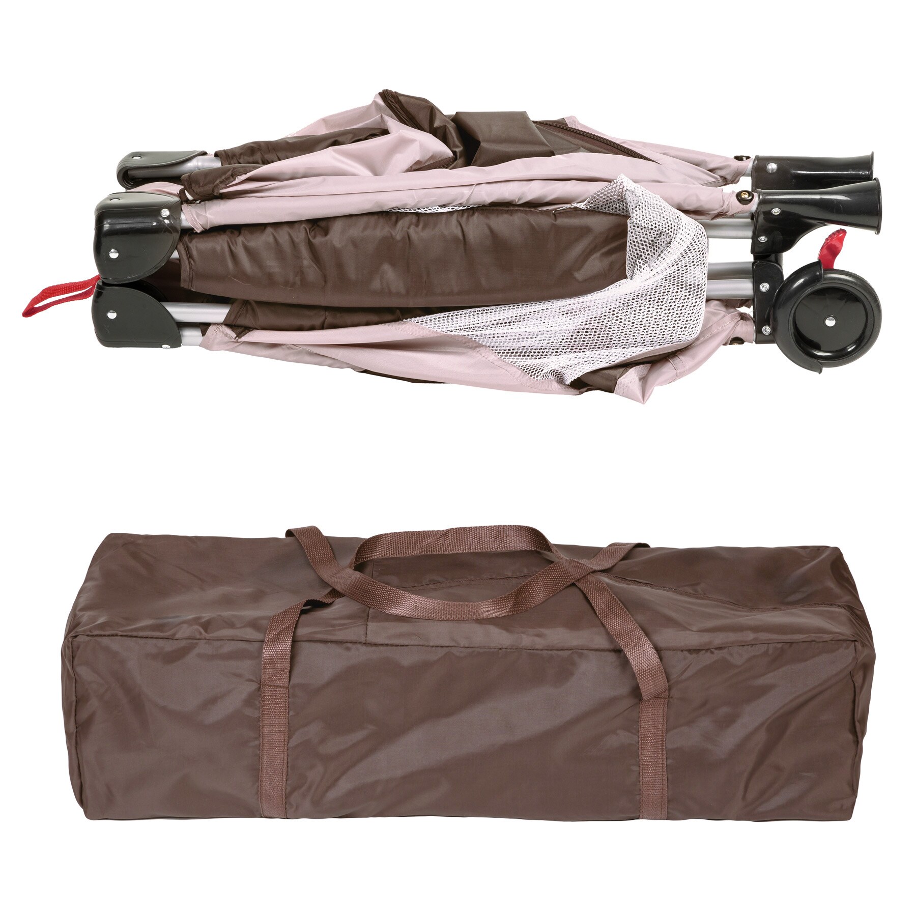 tectake® Kinder Reisebett, klappbar, 2 Rollen mit Bremsen, inklusive Tragetasche, 126 x 65 x 80 cm