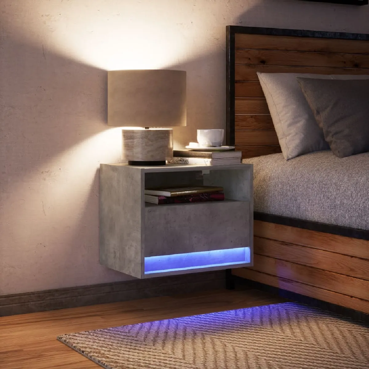 vidaXL Table de chevet LED - Gris béton