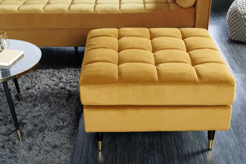 Design Hocker COZY VELVET 80cm senfgelb gold Samt Metallfüße
