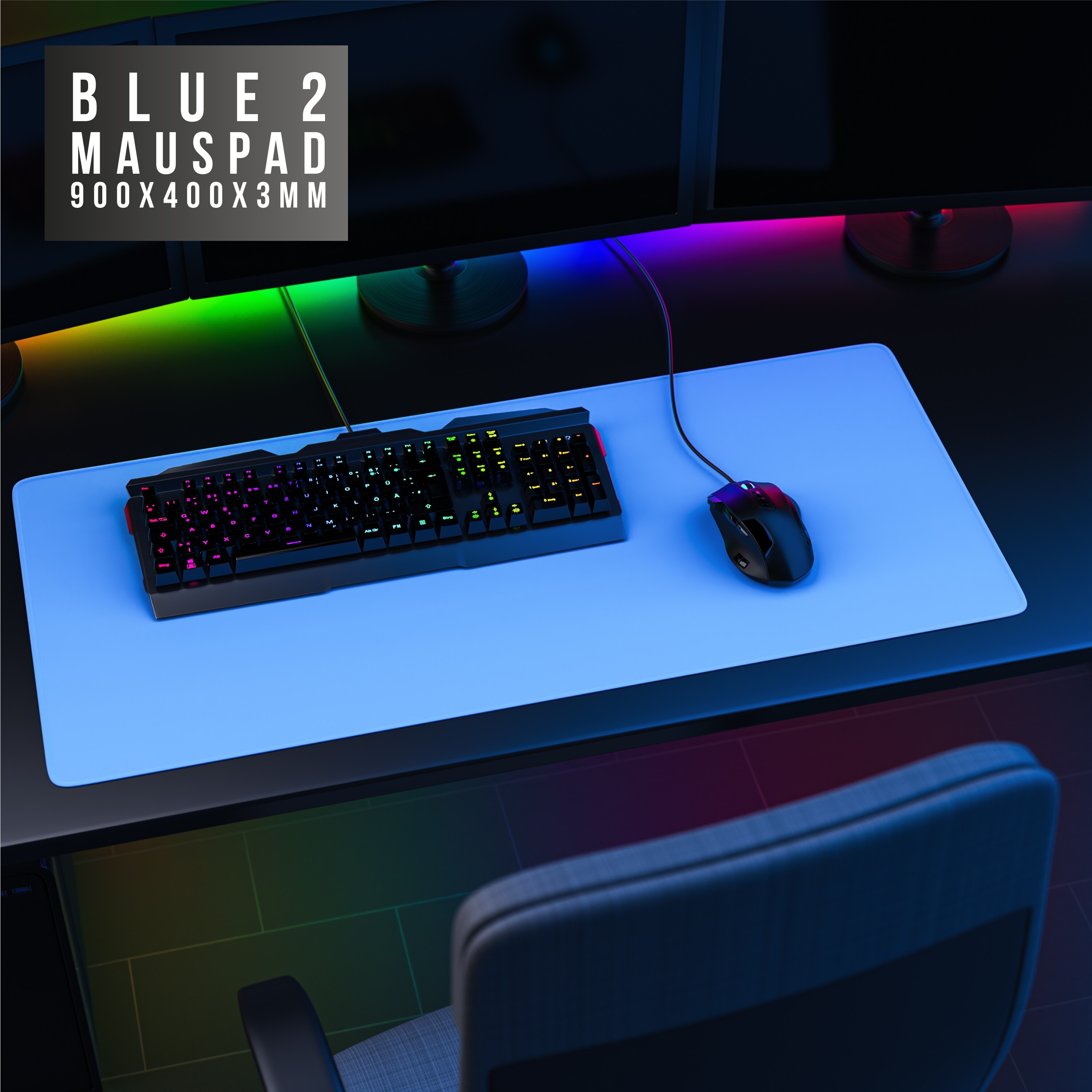 CSL Gaming Mauspad, XXL, 900 x 400 x 3 mm, Schreibtischunterlage, extralarge, waschbar, hellblau