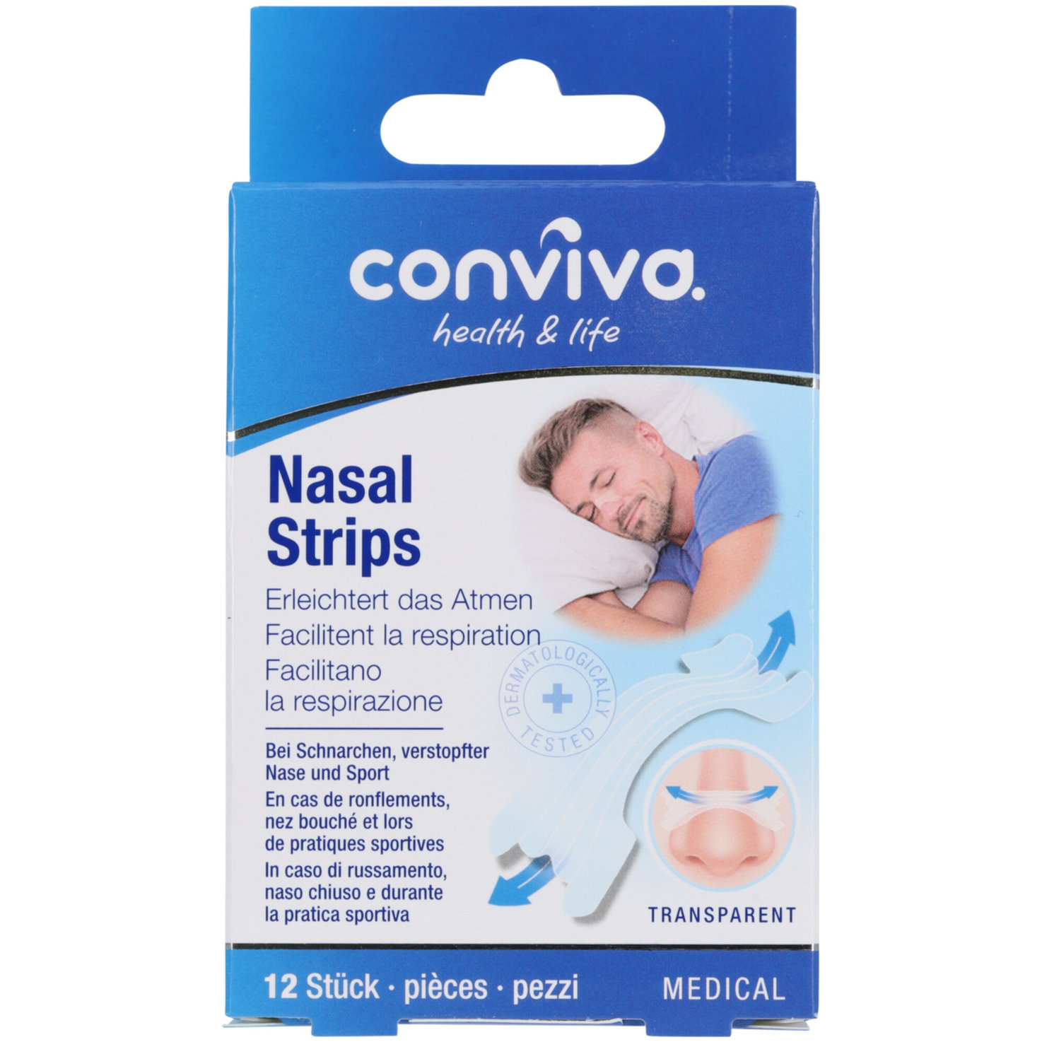 conviva Nasal Strips transparent 12 Stück