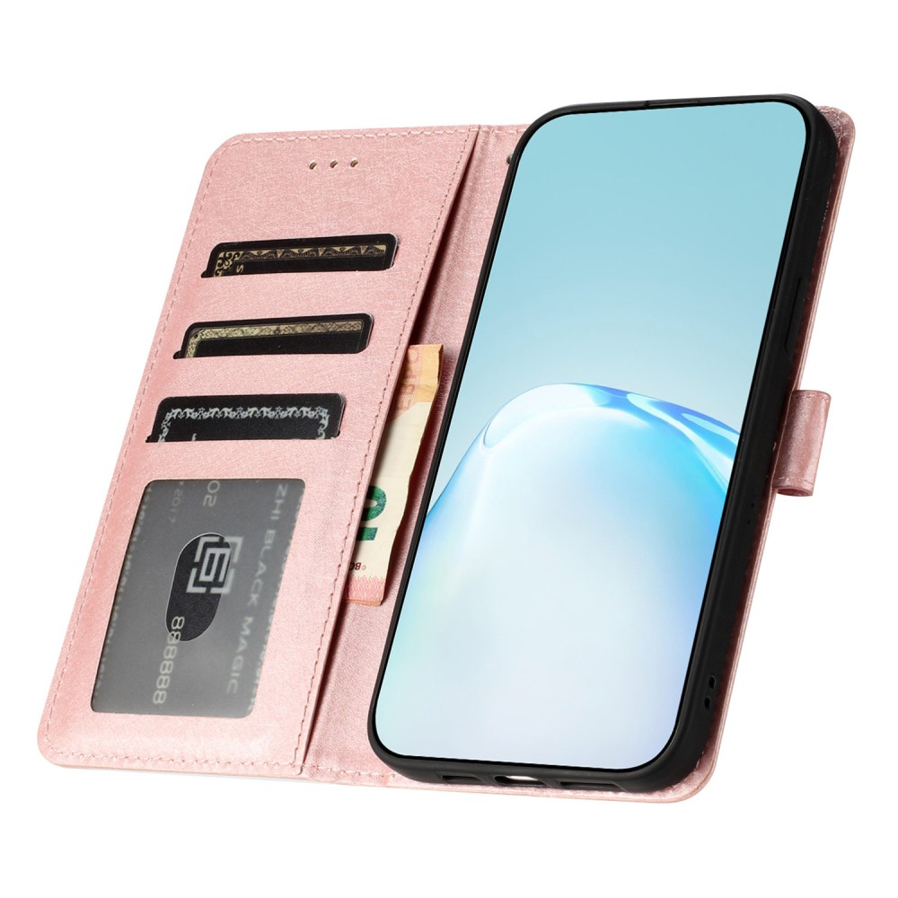 iPhone 15 Pro Leder Tasche Flipcover Wallet mit Kartenfächern - Roségold