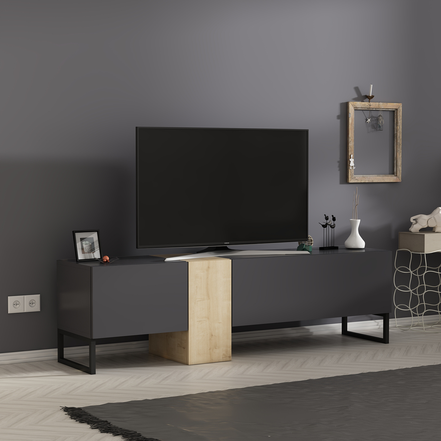 TV-Lowboard - grau-beige - 157 cm