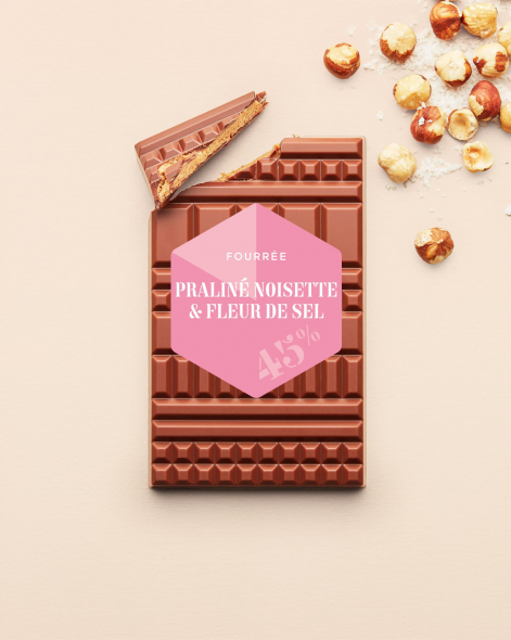 Tablette Fourrée Praliné noisettes & fleur de sel Chocolat au Lait 45% | Le Chocolat Alain Ducasse 110g