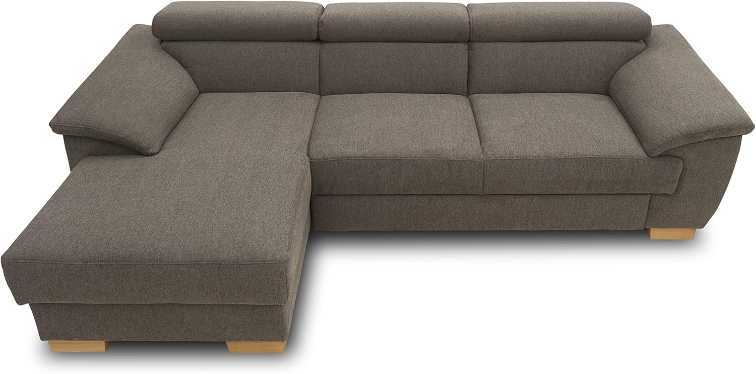 DOMO. collection Sofa David, Ecksofa mit Rückenfunktion, Eckcouch, Funktionssofa in L-Form mit Federkern, Longchair Links, 272 x 166 x 78 cm (BxTxH), braun
