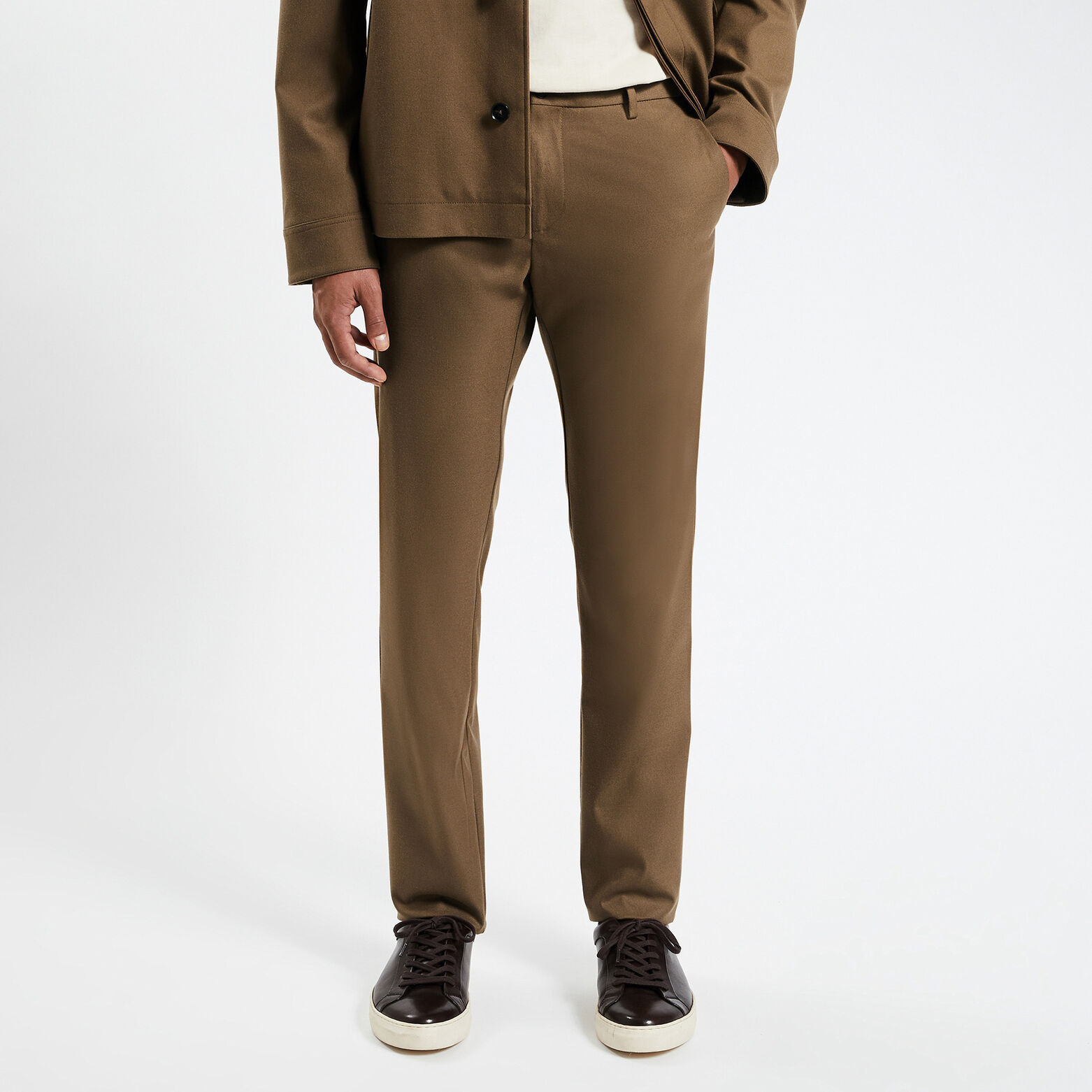 Pantalon chino slim effet flanelle Camel