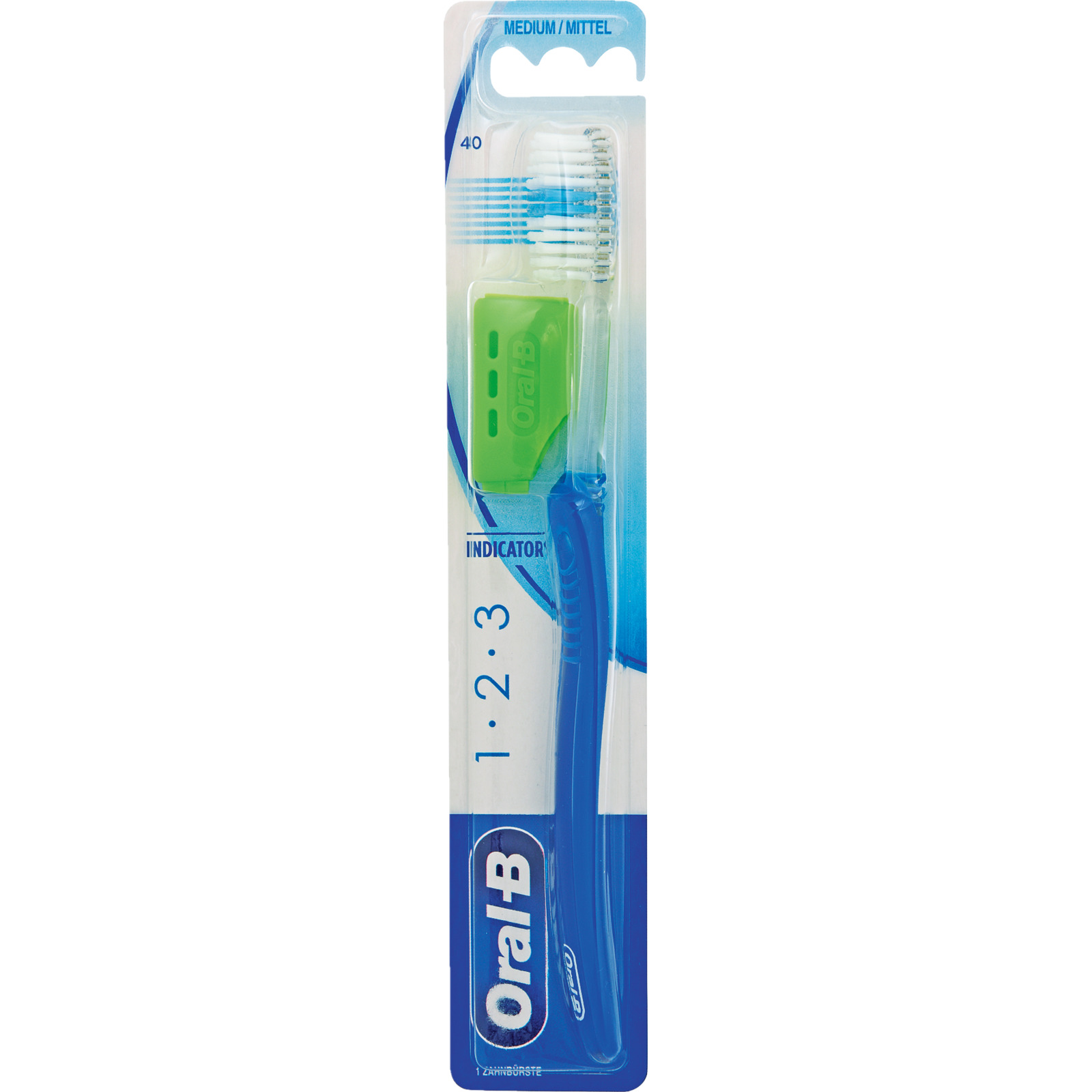 Oral-B Zahnbürste 1.2.3 Mittel mit Schutzkappe, assortiert