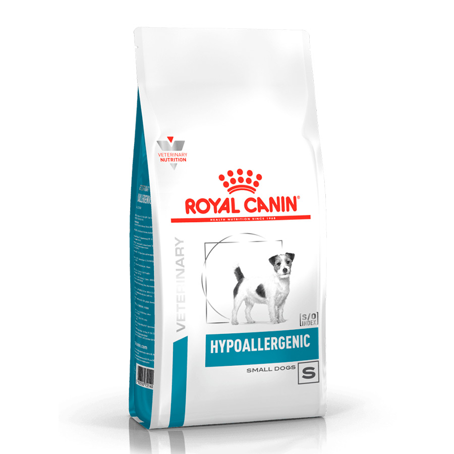 Ração hipoalergênica Royal Canin Small Veterinary para cães de pequeno porte.