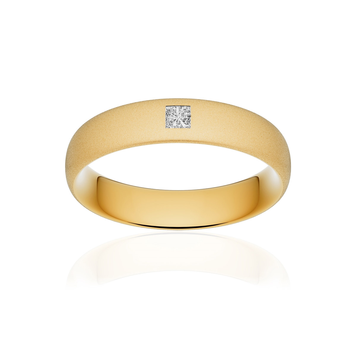 Alliance or 750 jaune sablé ruban confort 5mm diamant princesse