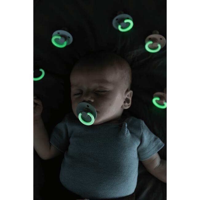 BIBS Glow in the dark Fopspeen Two Pack Natuurlijk Rubber Iron/Baby Blue Maat 2