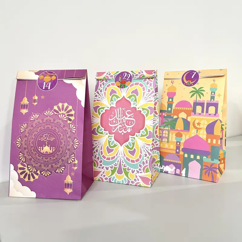 (30er Set) DIY Ramadan Kalender zum Befüllen Eid Mubarak Geschenk Tüten Candy Gift Bags inkl. Sticker - Bunt