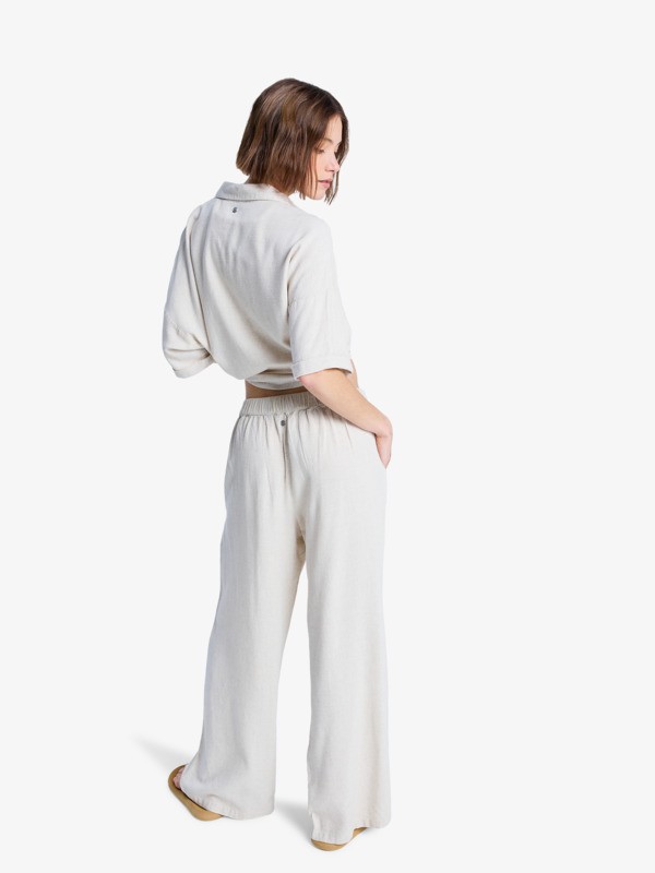 Midnight Avenue Solid Pantalon taille élastique Beige Femme