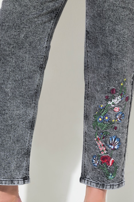 Jeans, Loose Fit, Blumen-Stickerei, 5-Pocket