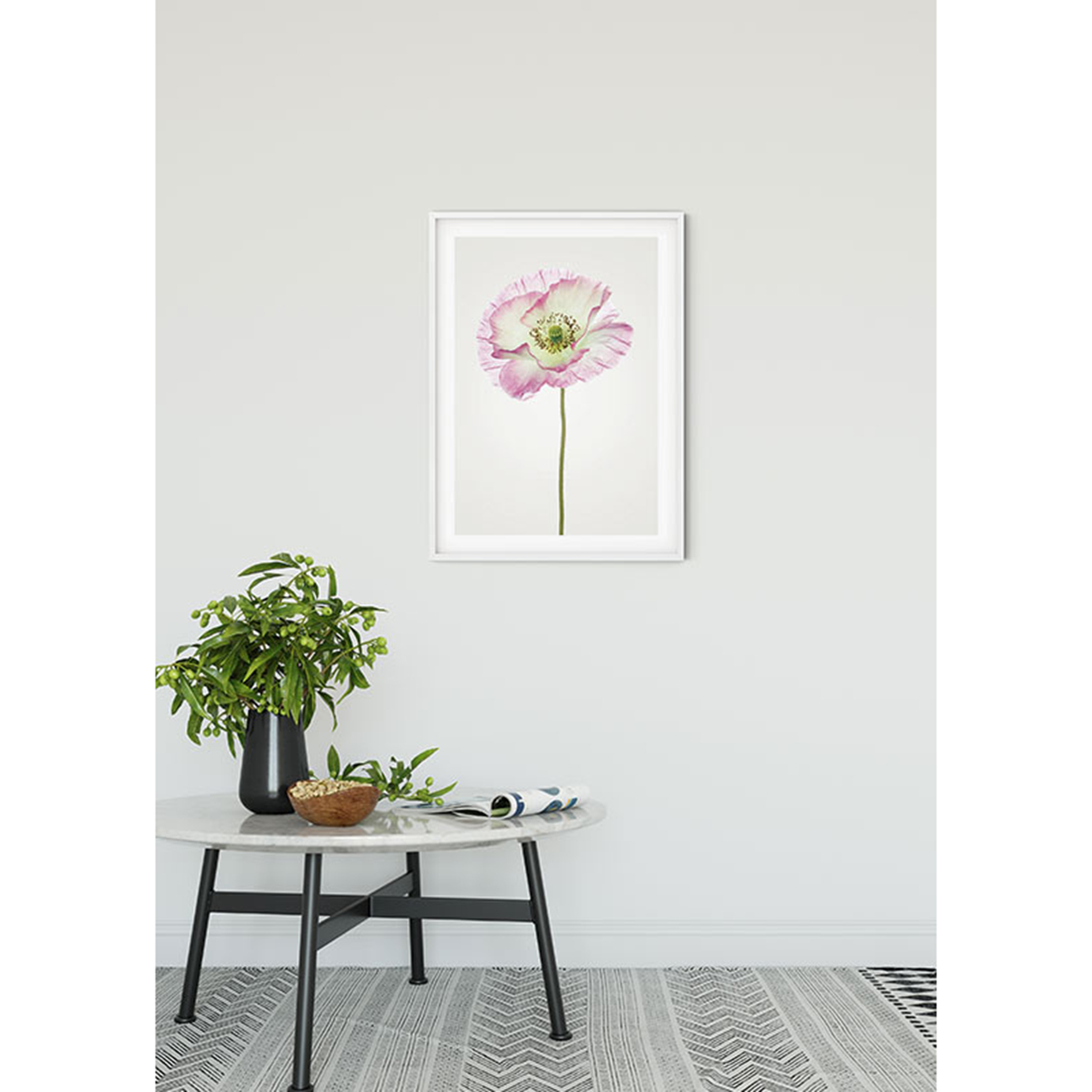 Wandbild POPPY - weiß-rosa-grün - 50x70 cm