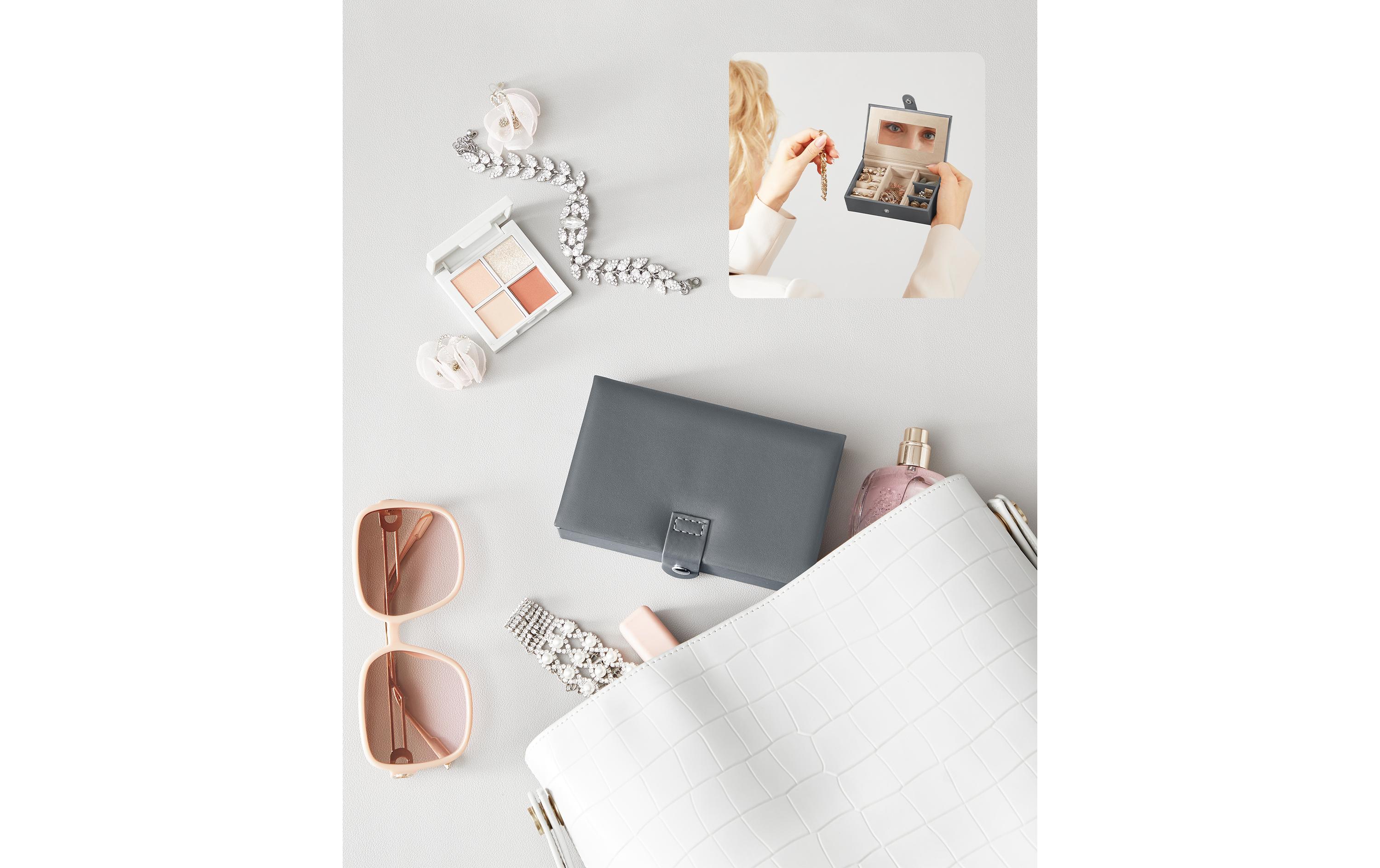 Schmuckschatulle mit Reisebox, GrauSchmuckkasten