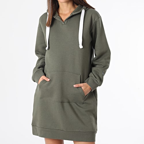 Robe Sweat Capuche Femme Vert Kaki