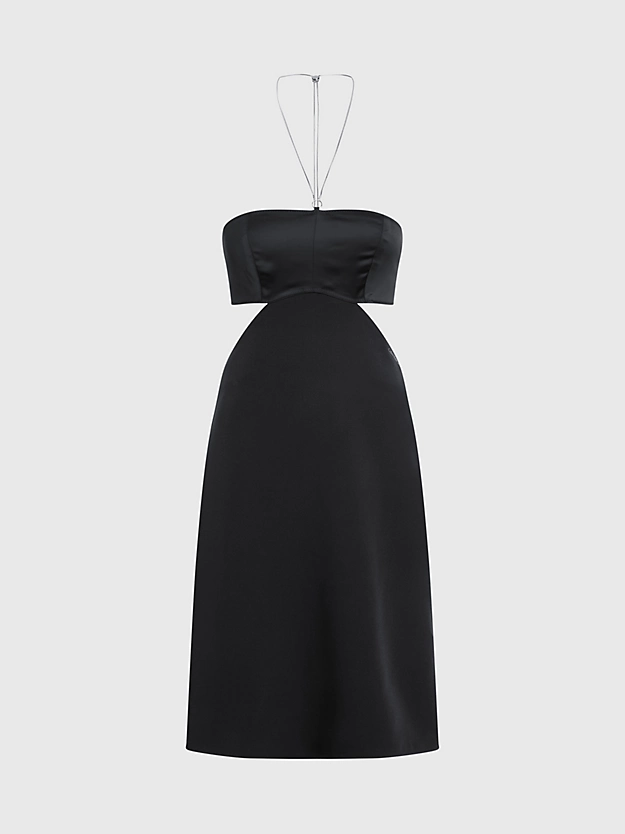 Vestido bustiê com detalhe de corrente de cetim