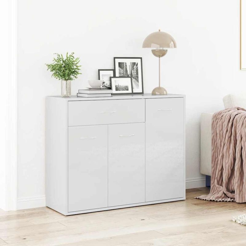 vidaXL - Dressoir - Hoogglans Wit - Bewerkt Hout - 1 Lade 3 Deuren