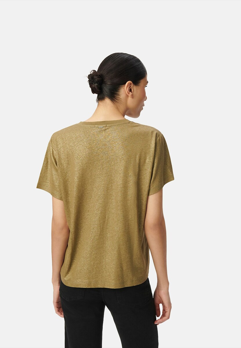Camiseta IKKS em linho/viscose iridescente com decote em V e mangas curtas.