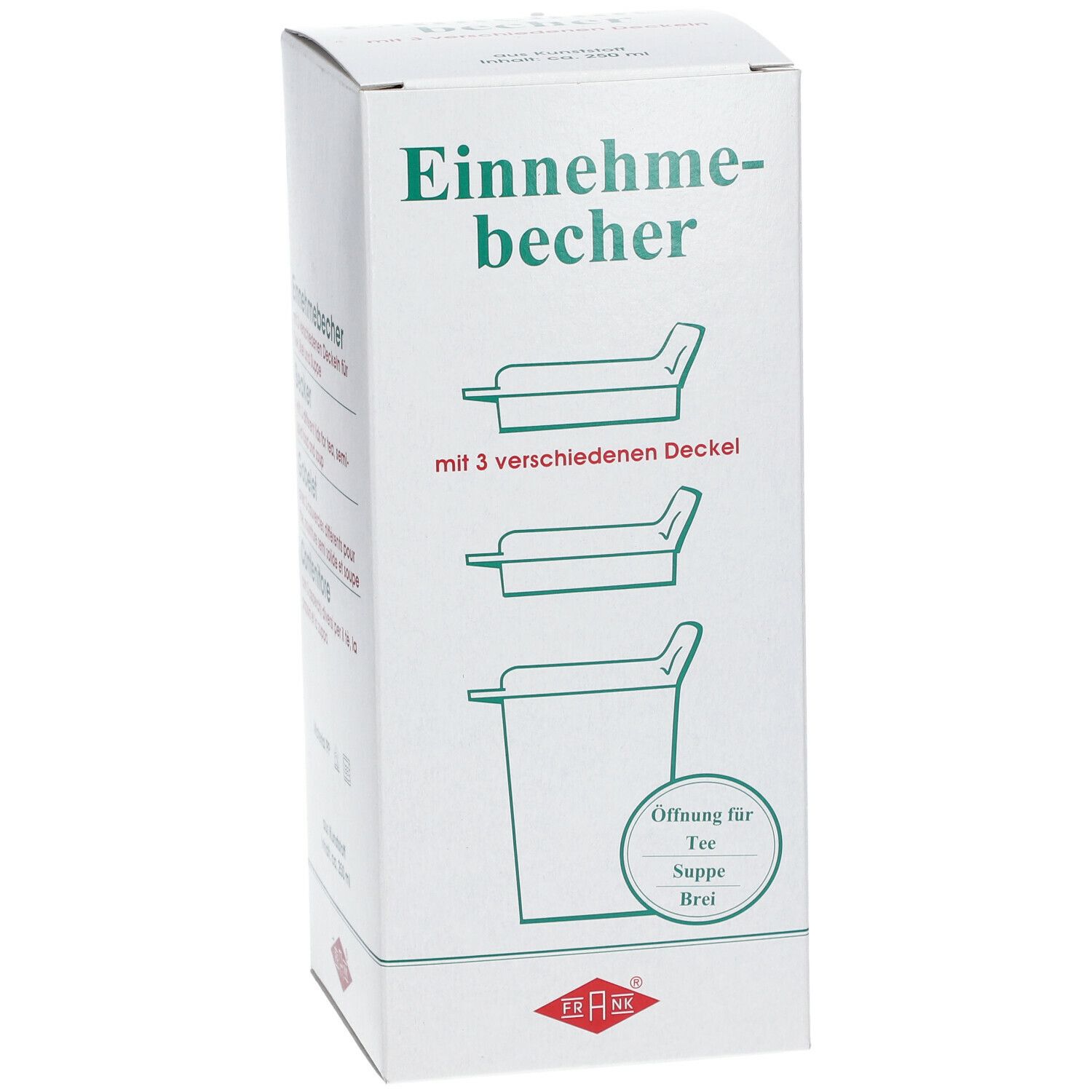 FRANK® Einnehmebecher Kunststoff mit austauschbaren Trinkdeckel 4 mm / 8 mm/ 12 mm