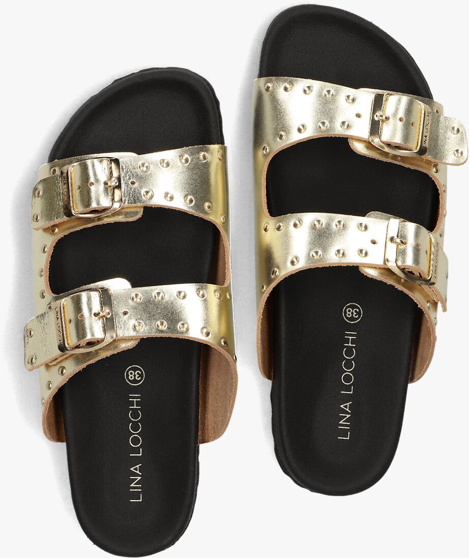 gouden lina locchi slippers 2 gesp slipper met studs