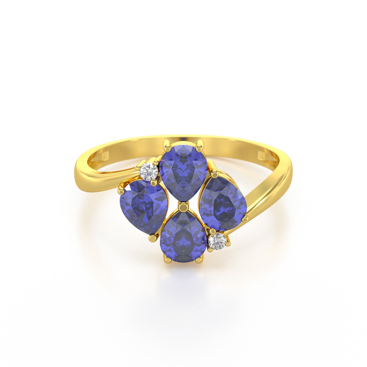 Bague ADEN Or 585 Jaune Tanzanite et diamants 1.87grs