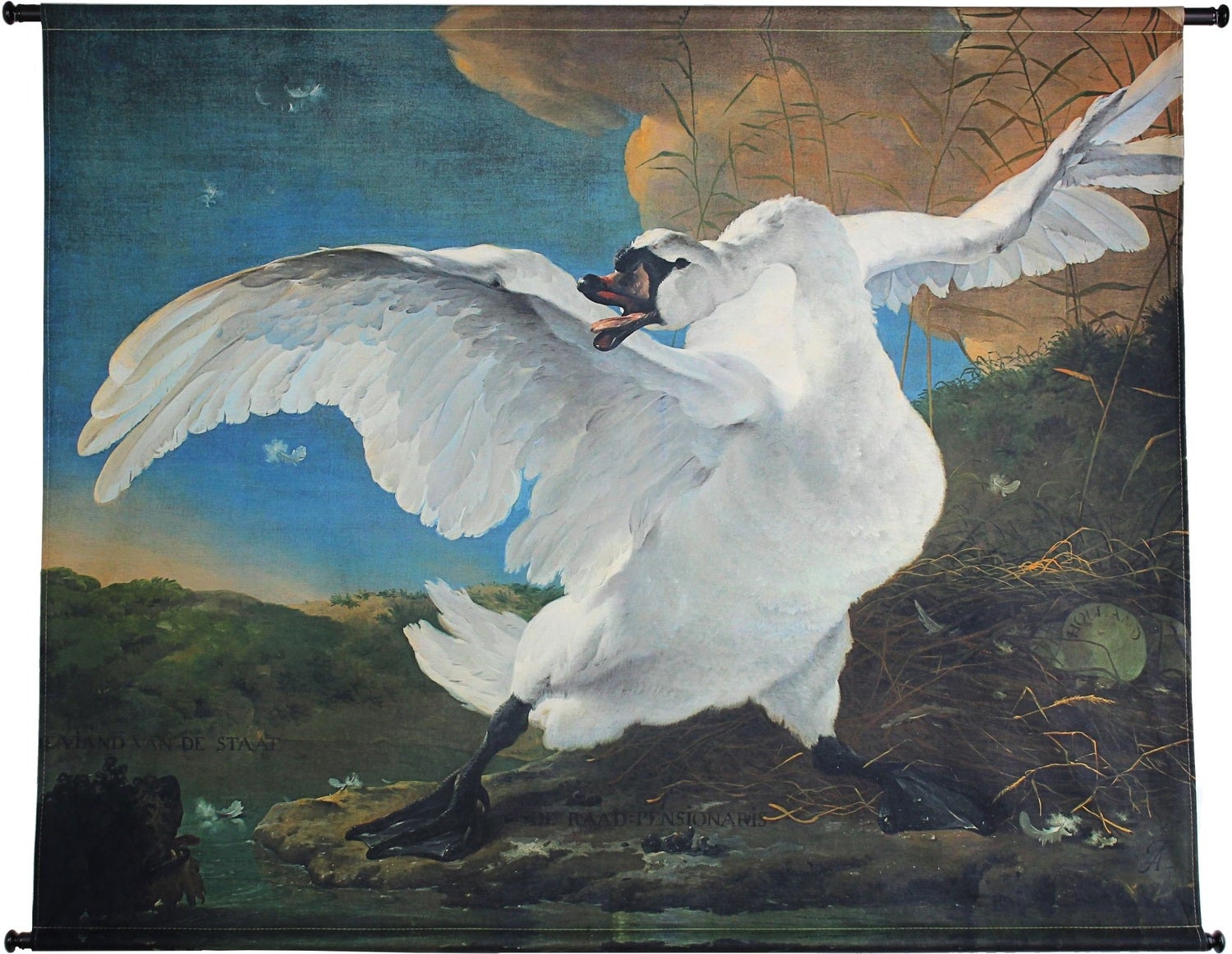 HD Collection wandkleed Swan zwart / wit 146 x 110 cm