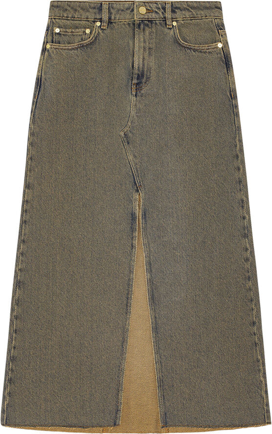 Ganni Overdyed Heavy Denim Maxi Skirt Shitake