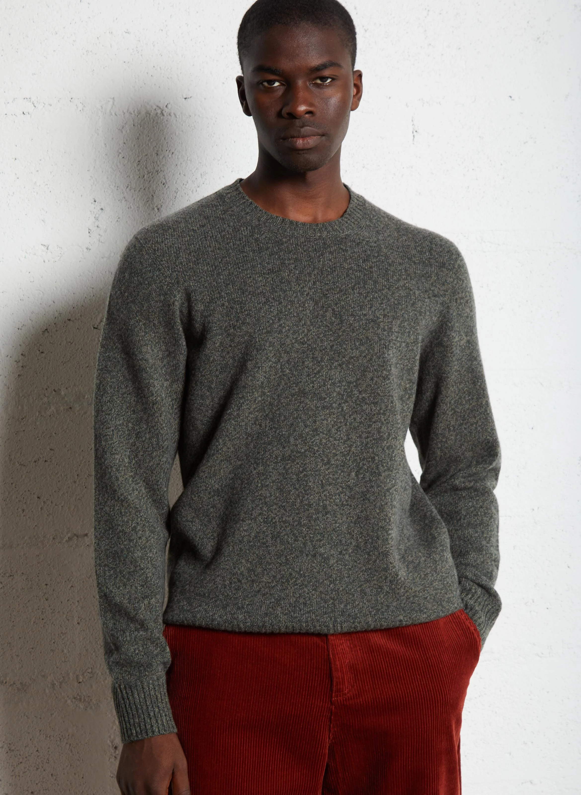 Pull col rond droit en laine | Kaki